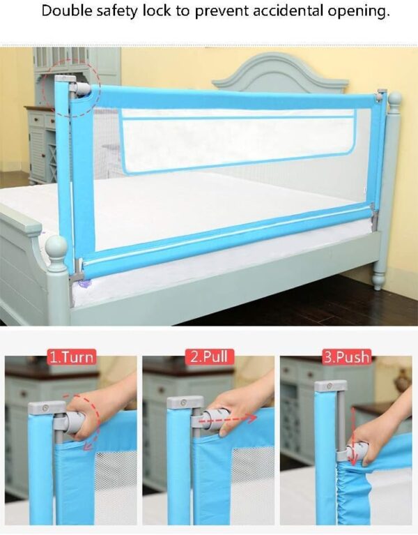 KISYHOLG Sturdy Bed Rail With Storage Bag, Extra Long Mesh Crib Rail For Toddlers, Vertical Lifting Infants Safety Guardrail - Image 4