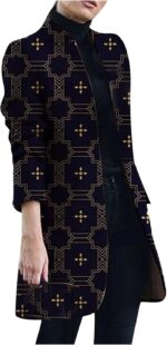 Splrit-MAN Women's Autumn Winter Plaid Striped Dot Printed Long Sleeve Coat with Pocket Button Down Warm Cardigan Coat for Women Basic Commute Knit Jacket Trench Coat