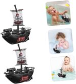 2pcs Baby Bath Toys Pirate Boat Wind Up Floating Bath Toys Bathtub Plastic Toy Boat Swimming Pool Water Toys for Party Favors Toddler Kids Black - Image 8