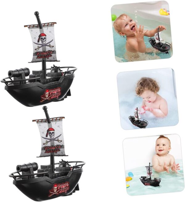 2pcs Baby Bath Toys Pirate Boat Wind Up Floating Bath Toys Bathtub Plastic Toy Boat Swimming Pool Water Toys for Party Favors Toddler Kids Black - Image 8
