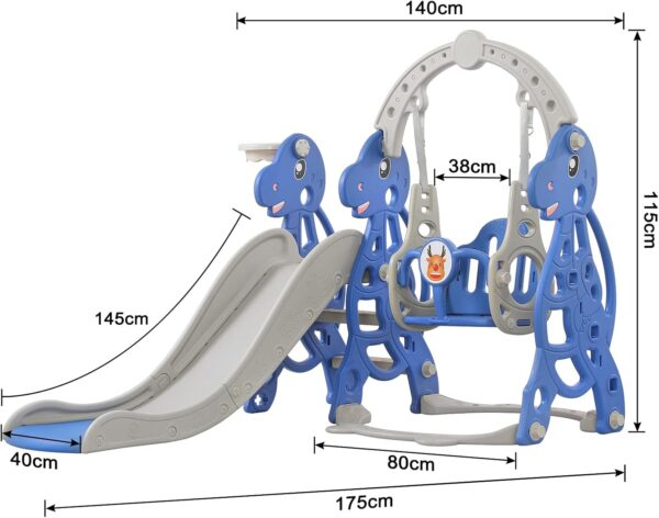 HENGMEI Kids Slide, Toddler Climber and Swing Set 4 in 1, Toddler Slide with Basketball Hoop Garden Slide Toy Outdoor and Indoor for Children Age 1-3, Blue 175x140x120cm, Type B - Image 2