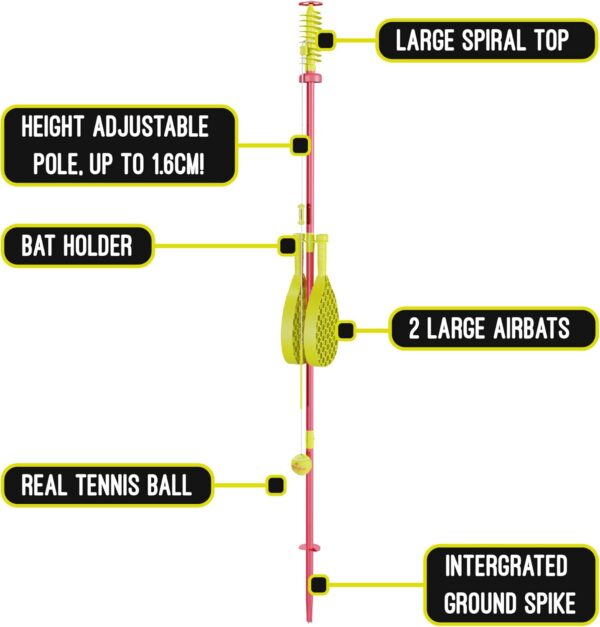 Swingball Classic Original | Red and Yellow | Outdoor Activities | Traditional Pole in the Ground Set | Real Tennis Ball and 2 Championship Bats | Suitable for Everyone 5 years+ - Image 3