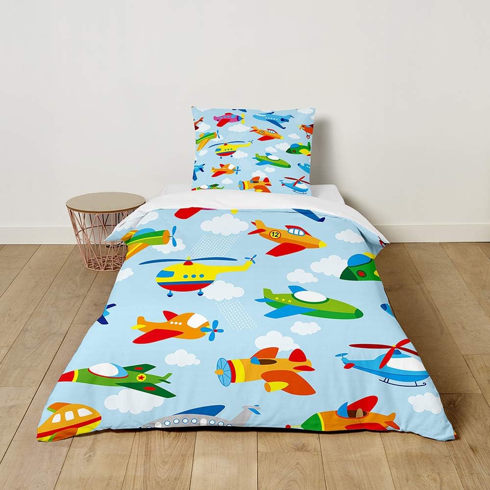 61FZdlEQfHL._AC_SL1000_.jpg FANSU Children Boys Kids Duvet Cover Bedding Set 2 Piece, 3D Cartoon Car Print Easy Care Quilt Cover & Pillow Set for Nursery Toddler Cot Single Size Bed (Aircraft,120x150cm+40x60cm) - Image 1