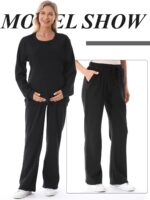 FEOYA Maternity Trousers Womens Wide Leg Long Pants Elastic Waist Casual Sweatpants Loose Pregnancy Trousers with Pocket S - 4XL - Image 4