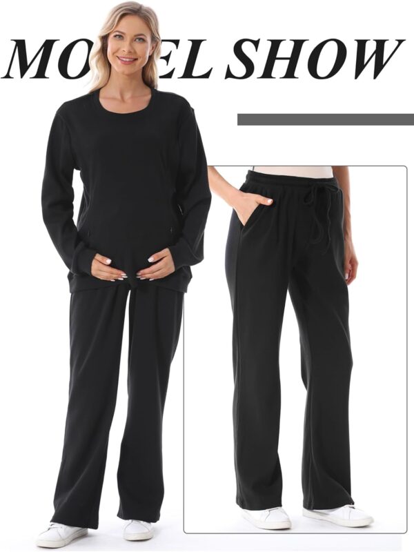 FEOYA Maternity Trousers Womens Wide Leg Long Pants Elastic Waist Casual Sweatpants Loose Pregnancy Trousers with Pocket S - 4XL - Image 4