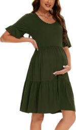 Smallshow Women's Maternity Short Sleeve Summer Dress O Neck Casual Ruffle Pregnancy Clothes
