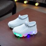 Generisch Lead Baby Girl Net Luminous Shoes Socks LED Sports Letter Casual Baby Shoes Baby Shoes 24 (White, 15-18 Months), White, 15-18 Months - Image 2