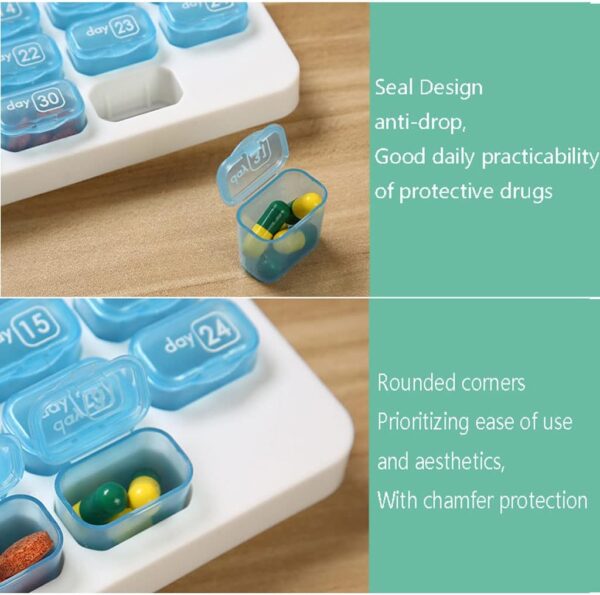 Pill Organizer 2pcs 31 Grids Pill Box Case Container Organizer Travel Pill Case Storage Box One Month Pill Medicine Dispenser Tablet Container - Image 3