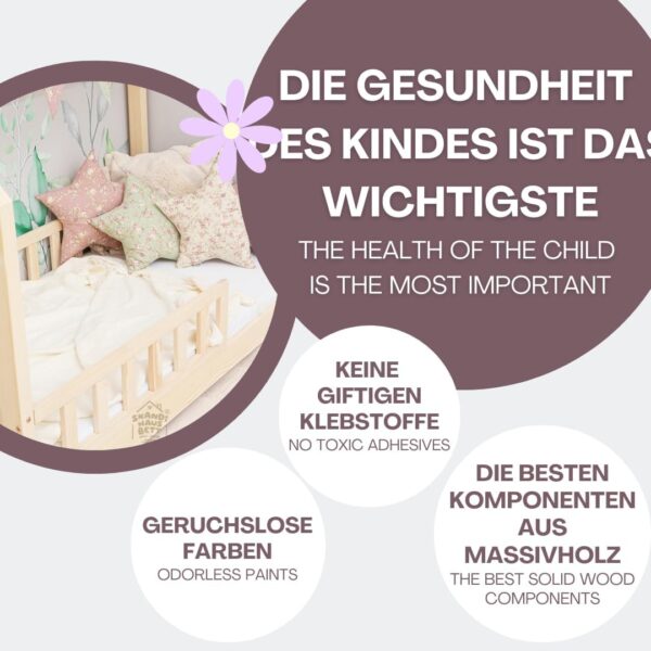 House Bed for Kids 60x120 Natural Wood with Bed Frame - Milo - Cozy Kids Bed - Wooden Kids Single Bed - Stable Kids Beds - Kids Cabin Bed - Solid House Beds for Kids - Image 3