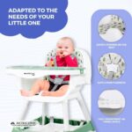 Mobiclinic®, High Chair, 2 in 1, Adjustable Height, Baby Highchair, Double Tray, Baby and Toddler Chair, 5-Point Safety Harness, Removable Wheels, Up to 35 kg, Forest, Storage Basket, 360º Wheels - Image 4