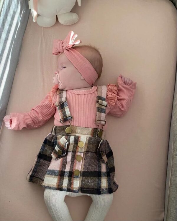 Derouetkia Infant Baby Girl Clothes Long Sleeve Romper + Suspender Skirt Baby Girl Dress Outfits Set - Image 2