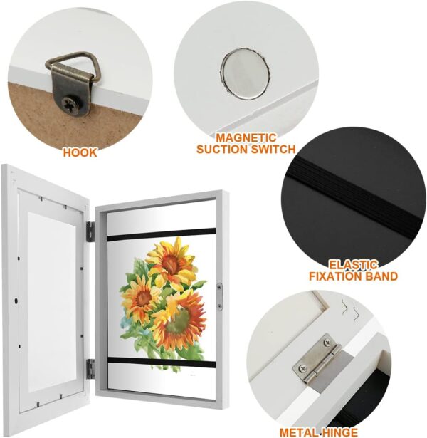 Kids Art Frame, Kids Artwork Display Frame Front Opening A4 Picture Frame for 150 Pictures, Changeable Childrens Artwork Display Photo Storage Frames Kids Art Projects Kids Art Frames (White) - Image 4