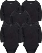 kavkas Long Sleeve Newborn Bodysuits Plain Baby Vest Undershirt Cotton Baby Clothes for Boys and Girls 5 Pack, 0-24 Months