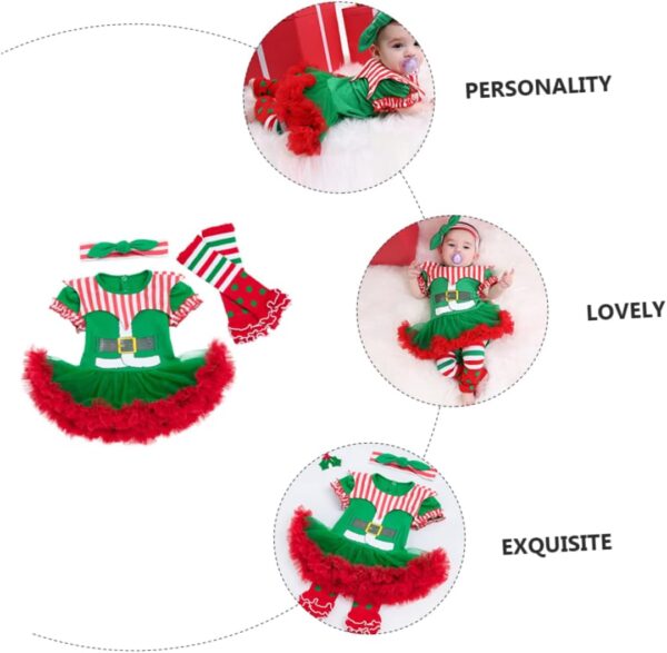 OATIPHO Baby Toddler Costumes Dress Set 3-6 Months Christmas Clothes Baby Dress Set Breathable Gauze Collar Christmas Atmosphere Green - Image 6