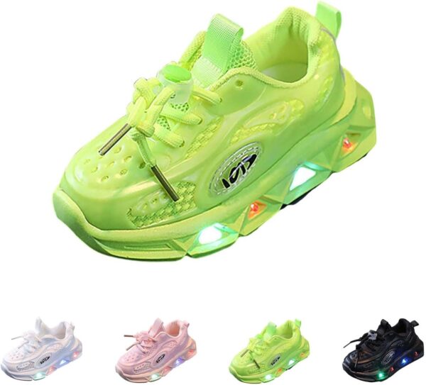Kids Light-Up Flashing Sneaker Athletic Running Shoes with Strap, Fashionable Fun Shoes for Boys Girls School Wear Toddler Light Up Shoes Girls Size 4 Light Up Shoes for Boys White - Image 2