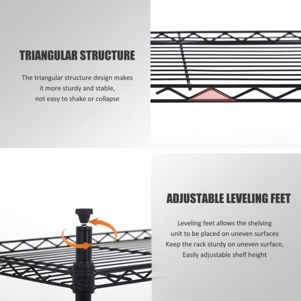 Simple Deluxe 4-Shelf Shelving Unit, Metal storage wire shelf rack with wheels, Height adjustable Storage Organiser For Kitchen, Bathroom,Office or Other Home Spaces,45W x 30Dx 110Hcm,Black - Image 4