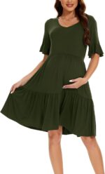 Smallshow Women's Maternity Short Sleeve Summer Dress O Neck Casual Ruffle Pregnancy Clothes - Image 4