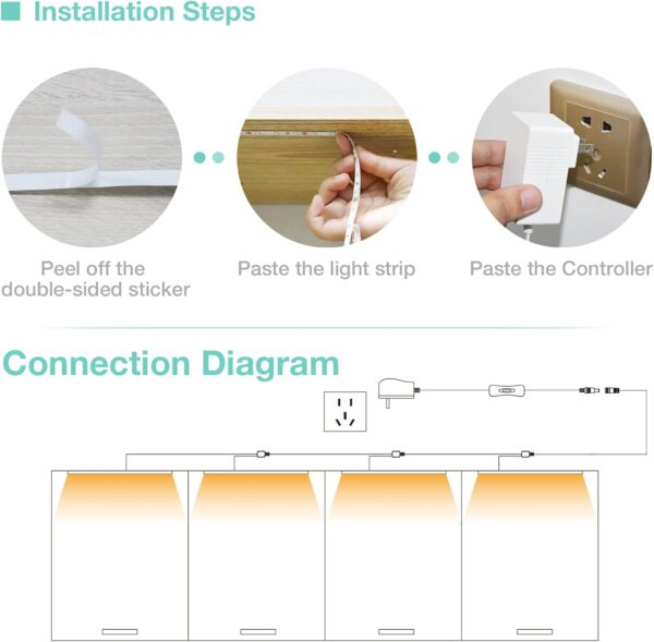 WOBANE LED Shelf Lights,Flexible LED Strip Lights with Switch,Display Lights for Cabinet,Showcase,Bookshelf,Pantry,Shelves,Cupboards,4 * 50cm 12v Strip Bars Set,120 LEDs,1200lm,6000K White - Image 5