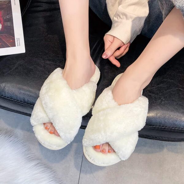 Womens & Girls Slippers Ladies Fluffy Plush House Slippers Cozy Open Toe Faux Fur Sliders for Girls Warm Sandals Indoor Winter - Image 7