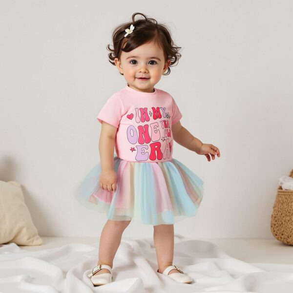 MAHUAOYIXI Baby Girl 2Pcs First Birthday Outfits Short Sleeve Letter Print Tops Tops T-Shirt + Tutu Tulle Skirt Set Toddler Girls Clothes Girls Birthday Clothing Set - Image 2