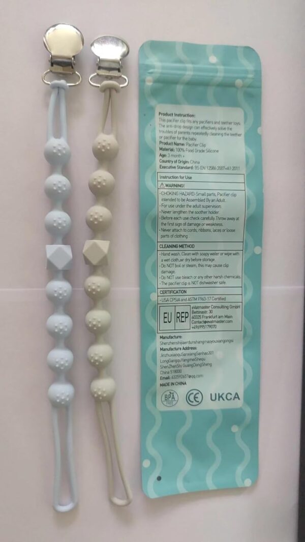 Kowlone Dummy Clips Boys Girls Silicone Soother Pacifier Chain Flexible Binky Holder Set with Texture for Teething Baby Unisex Newborn Dummies 1-Piece Design(Pastel Blue,Glacier Grey) - Image 8