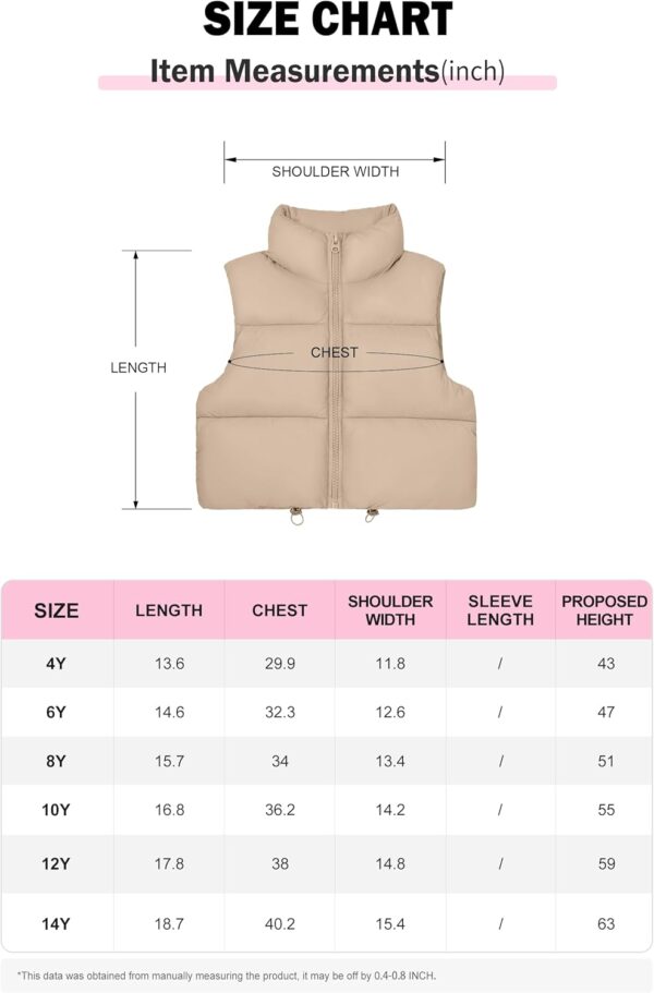 SOLOCOTE Girls Puffy Vest Coat Water-Resistant Warm Winter Sleeveless Kids Jacket for 6-14 Years - Image 7