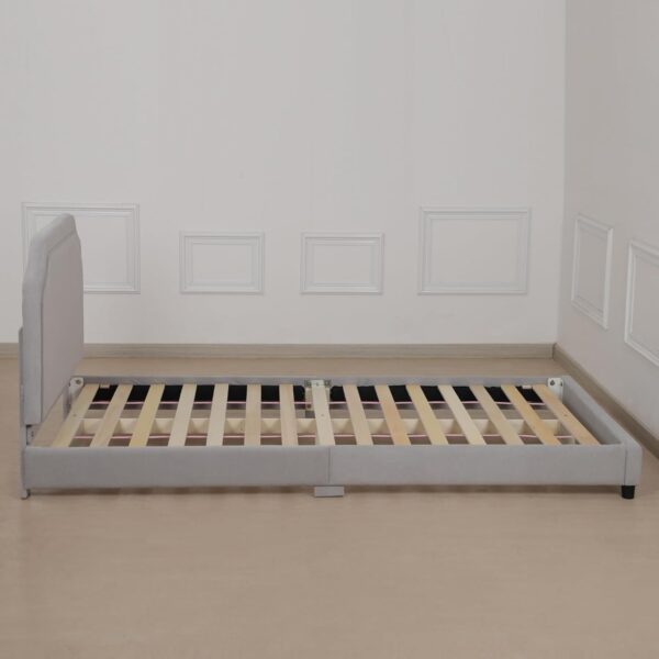 DGBAOBEI Velvet Wooden Kids Bed, Single Children Bed Frame with Headboard and Footboard, Solid Wood Toddler Bed for Child(Grey) - Image 9