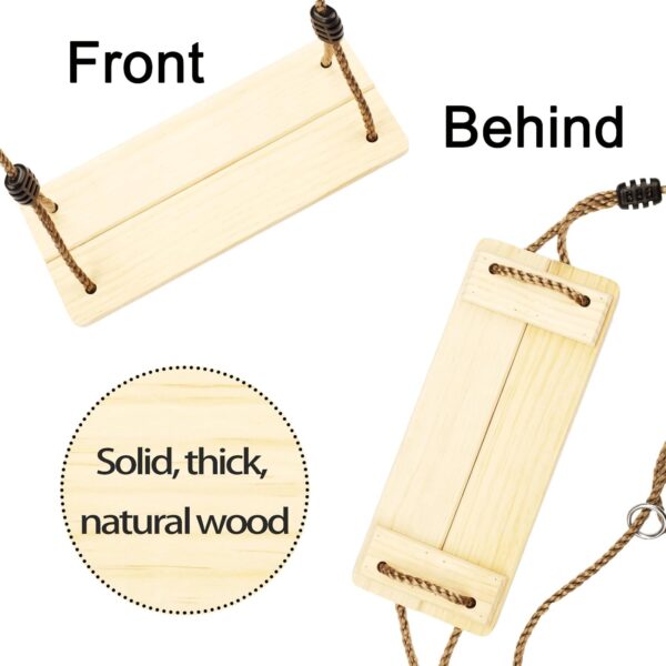 KINSPORY Wooden Swing, Wooden Tree Swing for Kid, Toddler Tree Swing Set, Wooden Swing Seat for Outdoor Porch Patio Garden Playgroud, Comes with Adjustable Nylon Rope and Tree Hanging Straps Kit - Image 3