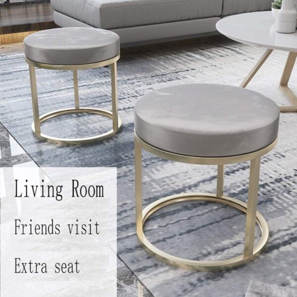 OLOTU Premium Leather Footstool High Resilience Sponge Ottomans Wrought Iron Stool Shoe Stools Makeup Vanity Sofa Stool Round - Image 4