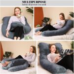 Chilling Home Pregnancy Pillows for Sleeping,U Shaped Maternity Pillow Pillow,55 inch Full Body Pillow Long Pillows for Sleeping, Maternity&Body Pillows for adults with Cover Velvet,Light Black - Image 3