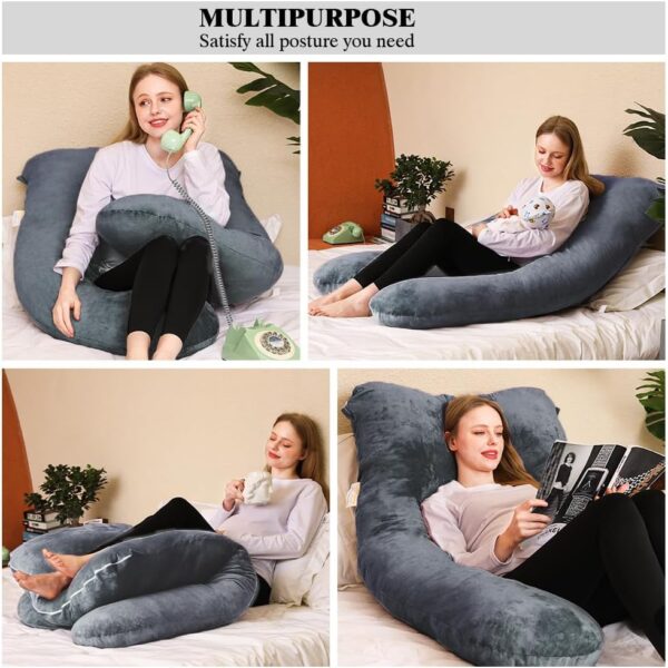 Chilling Home Pregnancy Pillows for Sleeping,U Shaped Maternity Pillow Pillow,55 inch Full Body Pillow Long Pillows for Sleeping, Maternity&Body Pillows for adults with Cover Velvet,Light Black - Image 3