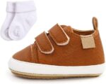 Baby Girls Boys Sneakers Toddler PU Leather First Walking Shoes Anti-Slip Infant Newborn Prewalker Sneakers for 0-18 Months with Sock