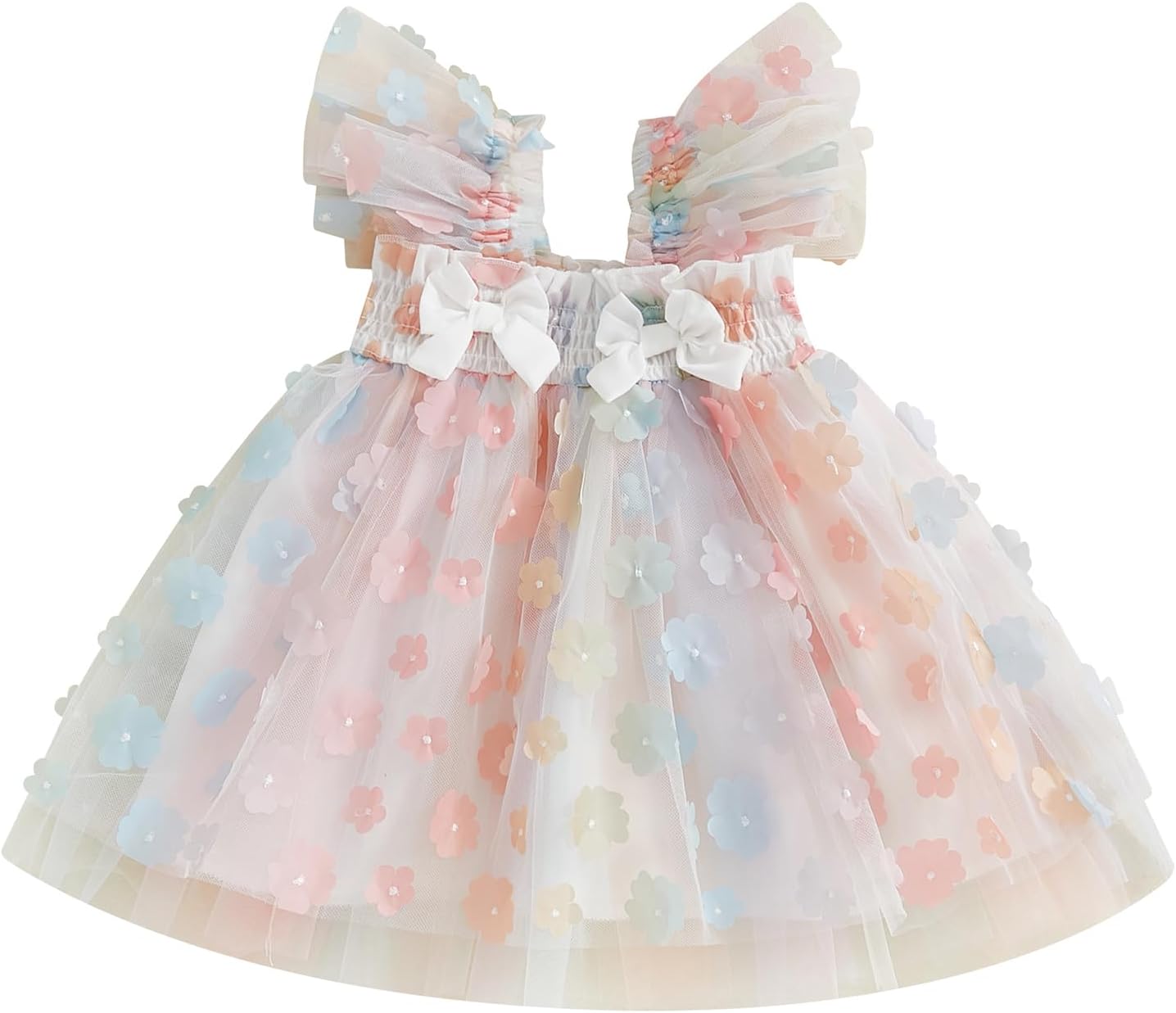 61NqBz5erwL._AC_SL1500_.jpg Himllauen Baby Girl Ruffle Sleeveless Dress Toddler Girl 3D Bufferfly Flower Tulle Dress Square Neck Princess Wing Party Dress for Little Girl - Image 1