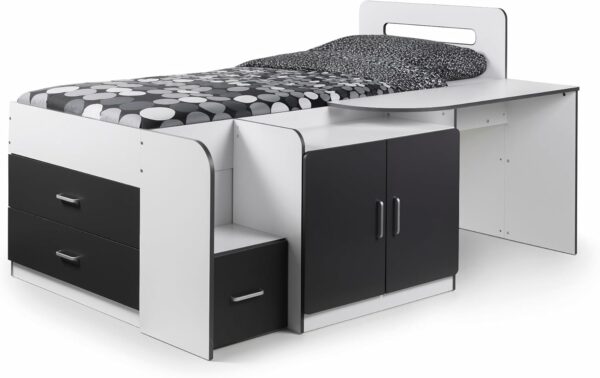 Julian Bowen Cookie Cabin Bed , White/Charcoal, Single - Image 2