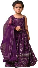 Futra Gabha Magenta thread embroidered sleeveless choli with lehenga & net dupatta