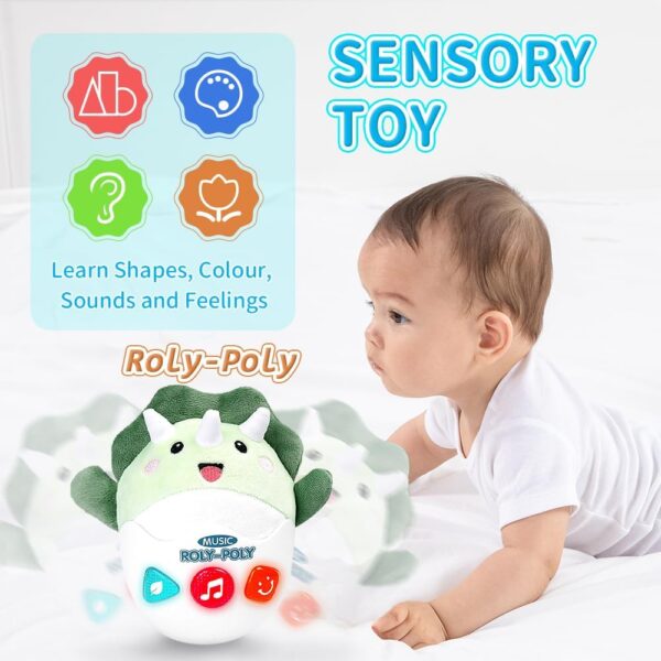 Rarekids Plush Roly-Poly Dinosaur Baby Toys 6 to 12 months, Baby Musical Toy with Lights, Songs and Nature Sounds, Montessori Toys Sensory Toys Baby Girl Boy Gift 0 6 9 12 Month Nerborn Gifts - Image 3