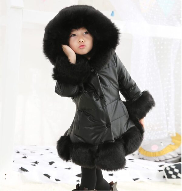 Clode Toddler Girls Faux Fur Jacket Kids Thicken Coat Winter Warm Faur Leather Button Down Jacket With Fleece Hood Long Sleeve Outerwear Trendy Outwear - Image 2