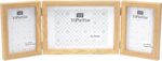 Triple Multi Photo Frame 2-6x4 and 7x5'', Hinged Foldable Picture Frames for Multiple Pictures 2-4x6 and 5x7'', Natural Wood effect College Picture Frame for Desktop Family Photo Farme.