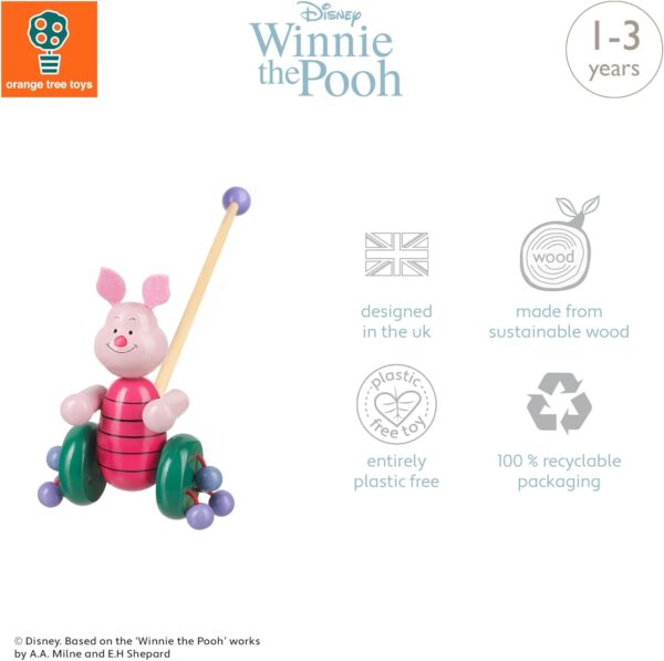 Winnie the Pooh Toys - Piglet and Eeyore Wooden Push Along Toy - Animal Push and Pull Along Toys for 1 Year Olds - Toddler Toys, 1st Birthday Gifts For Boy and Girl, Disney Toys by Orange Tree Toys - Image 2