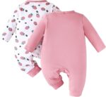 JiAmy 2Pcs Baby Pyjama, Boys Girls Long Sleeve Romper, Slanting Snap Button Snowsuit, Cotton Onesie Jumpsuit for Infant 0-12 Months - Image 2