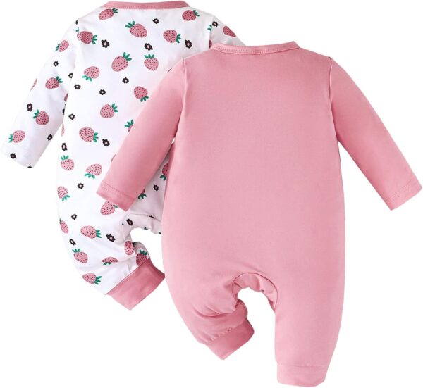 JiAmy 2Pcs Baby Pyjama, Boys Girls Long Sleeve Romper, Slanting Snap Button Snowsuit, Cotton Onesie Jumpsuit for Infant 0-12 Months - Image 2