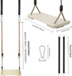 KINSPORY Wooden Swing, Wooden Tree Swing for Kid, Toddler Tree Swing Set, Wooden Swing Seat for Outdoor Porch Patio Garden Playgroud, Comes with Adjustable Nylon Rope and Tree Hanging Straps Kit - Image 2