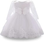 WOCINL Baby Girls Christening Long Sleeve Lace Bowknot Dresses Princess Wedding Birthday Pageant Party Baptism Tutu Gown - Image 3