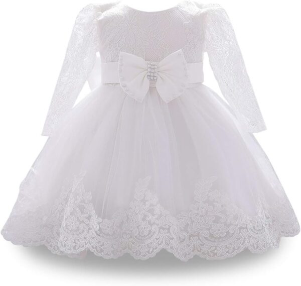 WOCINL Baby Girls Christening Long Sleeve Lace Bowknot Dresses Princess Wedding Birthday Pageant Party Baptism Tutu Gown - Image 3