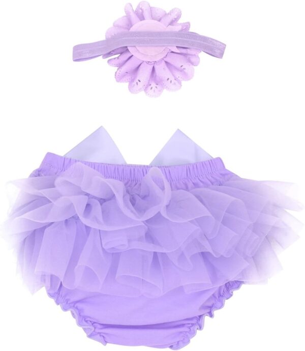 Choomomo Baby Girl Bowknot Tulle Ruffles Bloomers Shorts Diaper Cover with Flower Headband Set Birthday Outfit - Image 2