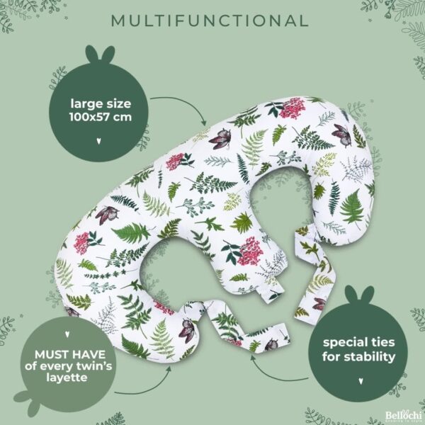 Bellochi Maternity and Nursing Pillow for Twins - Baby Support Pillow – Multifunctional Breastfeeding Pillow with Cover Made of Cotton and Velvet – OEKO-TEX Certified (Nature) - Image 6