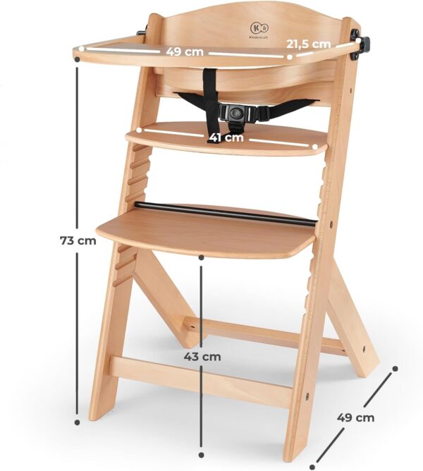 Kinderkraft Wooden Highchair 3 in 1 ENOCK, Multifunctional Baby Chair, Ajustable Heigh and Footrest, Safety Harness, with Detachable Tray, for Children up to 10 Years, Natural - Image 9
