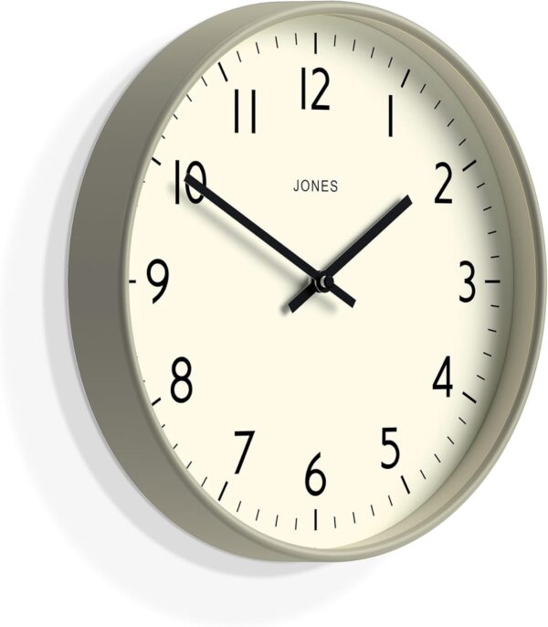 Jones Clocks® Vibrant Round Wall Clock in Acrylic the 'Studio' in Grey, 30 x 30 x 4cm - Image 2