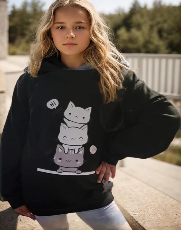 Xumplo Girls Long Sleeve Jumper Clothes Tween Girl Black Cat Sweatshirt Teen Girl Crew Neck Casual Pullover - Image 3