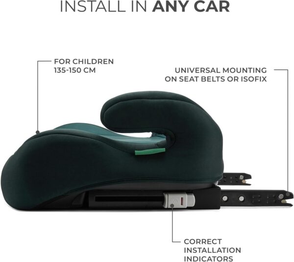 Kinderkraft I-Boost Car Seat, I-Size, 135-150cm, Baby Seat, Booster seat for 9 to 12 Years, Easy to Assemble, Ergonomic Posture, Additional Foam, Green - Image 2